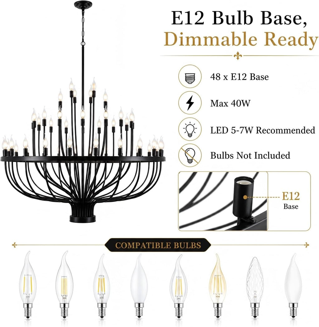 large black wagon wheel chandelier 48-light 47.2" for, close-up detail