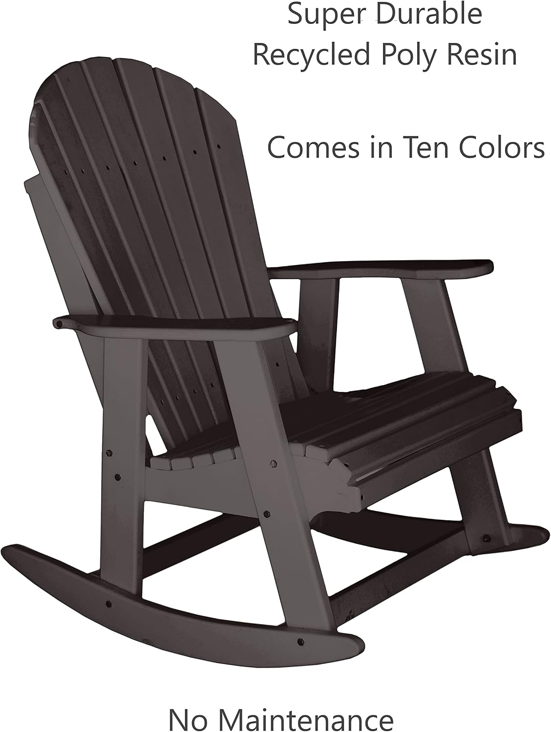 Phat Tommy Outdoor Rocking Chair - Adirondack Rocking Chair for Front Porch - Poly Outdoor Furniture - All Weather, Brown