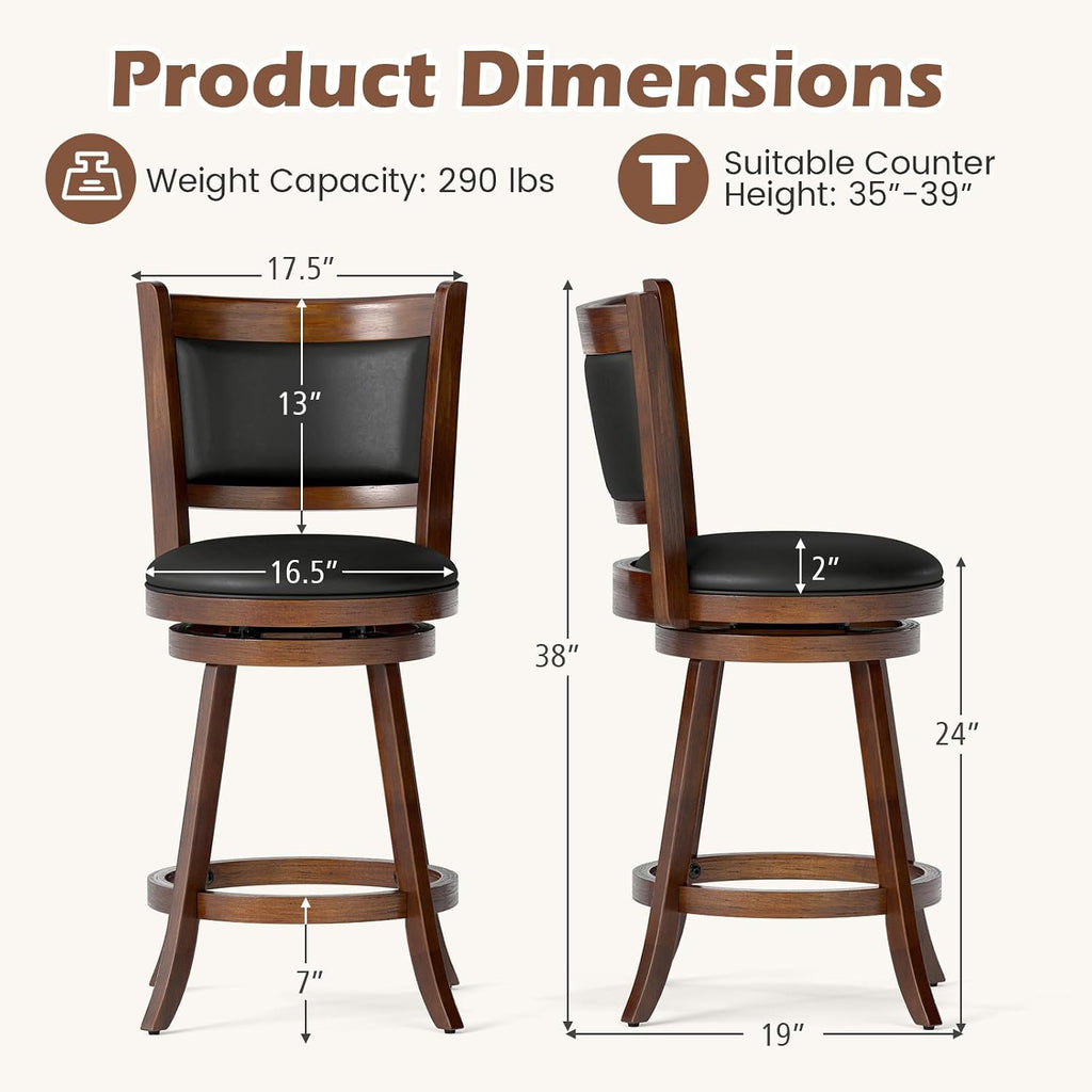 COSTWAY Bar Stools Set of 2, 360 Degree Swivel
