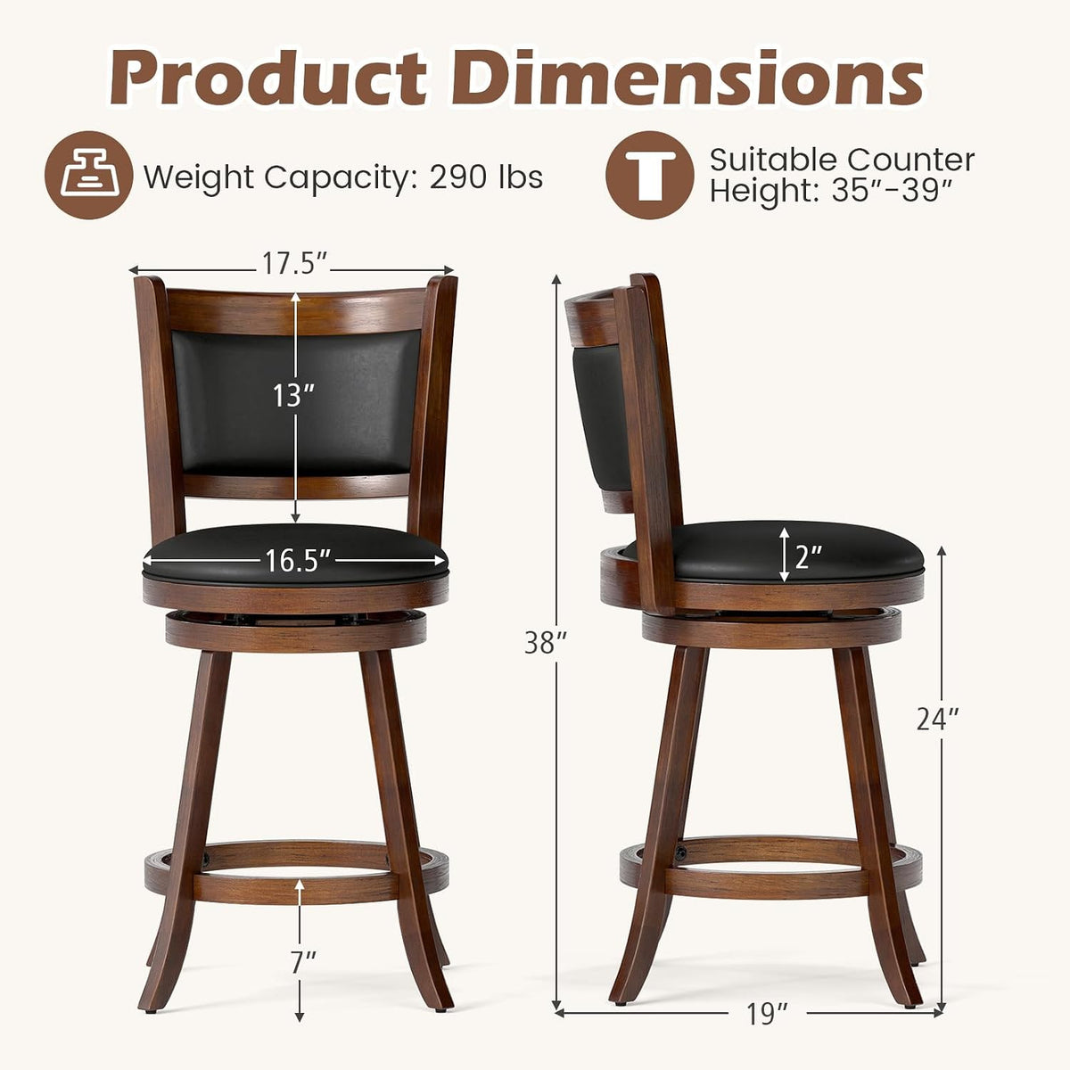 COSTWAY Bar Stools Set of 2, 360 Degree Swivel