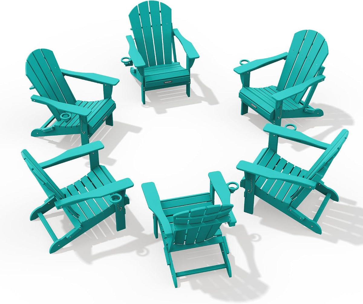 MUCHENGHY Folding Adirondack Chairs Set 6, HDPE for Fire Pit, Lake Blue (Set of 6)