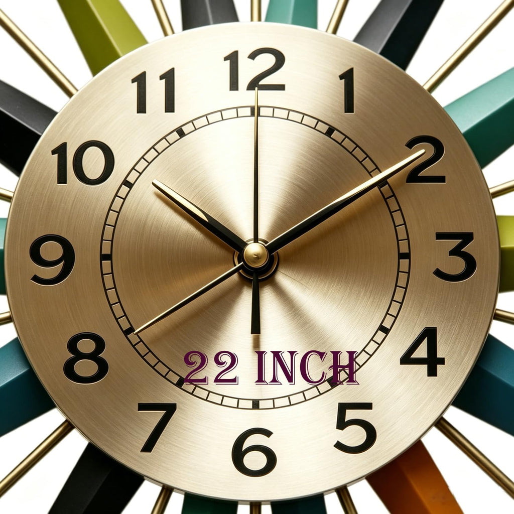 22 Inch Mid-Century Style Metal Crystal Wall Clock, Star-Shaped Silent Decorative Wall Clock, Suitable for Living Room,Bedroom,Dining Room,Porch,Office
