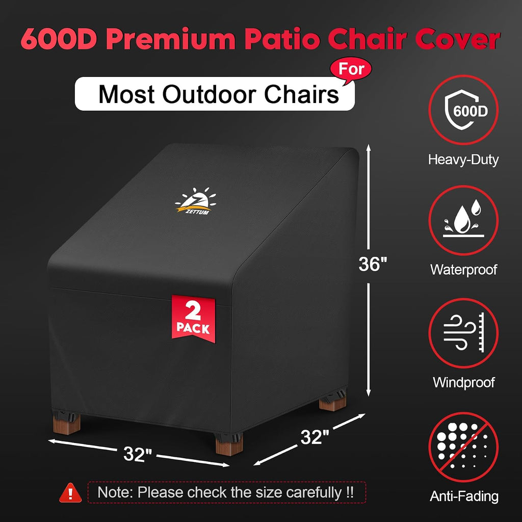 Zettum Patio Chair Covers 2 Pack - 600D Outdoor Lounge Deep Seat Cover Waterproof Heavy Duty, Lawn Furniture Cover for Wicker Chair, Swivel Chair, Rocking Chair, Single Sofa Chair - 32 x 32 x 36 Inch