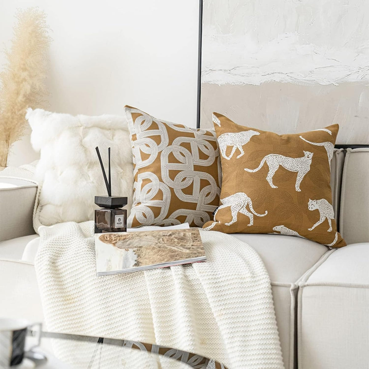 Croker Horse 22x22'' Inches Throw Pillow Cushion Cover - Orange Pig Nose Horseshoe Pattern Chenille Jacquard Embroidery Luxury Modern Style Couch Sofa Pillow for Living Room Bedroom