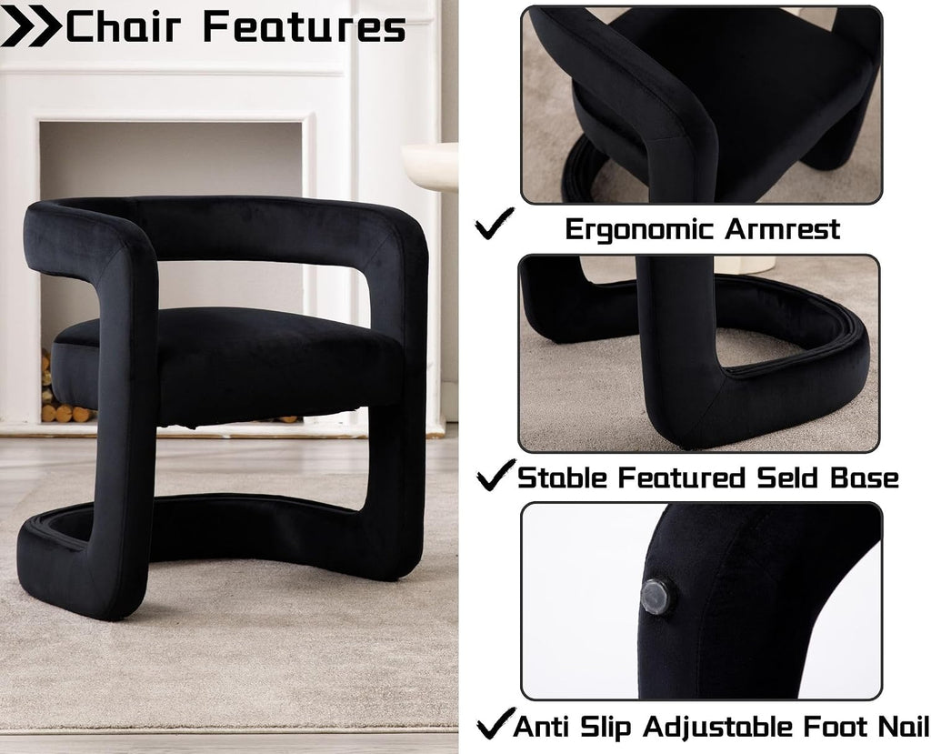 HNY Modern Black Velvet Barrel Dining Chairs Set of 6