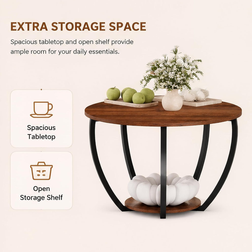 HOMERECOMMEND Round Coffee Table,23"Circle Coffee Table With Storage,Walnut