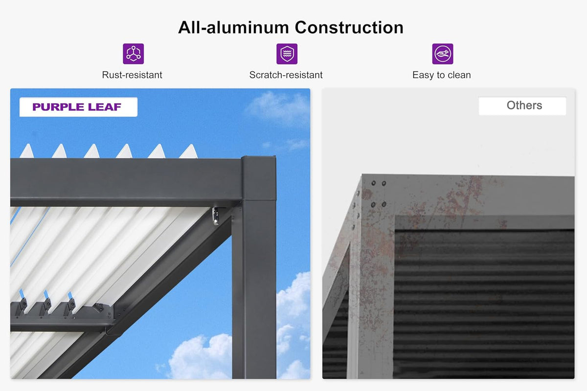 PURPLE LEAF Louvered Pergola 11' x 18' White Roof Aluminum Frame for Patios