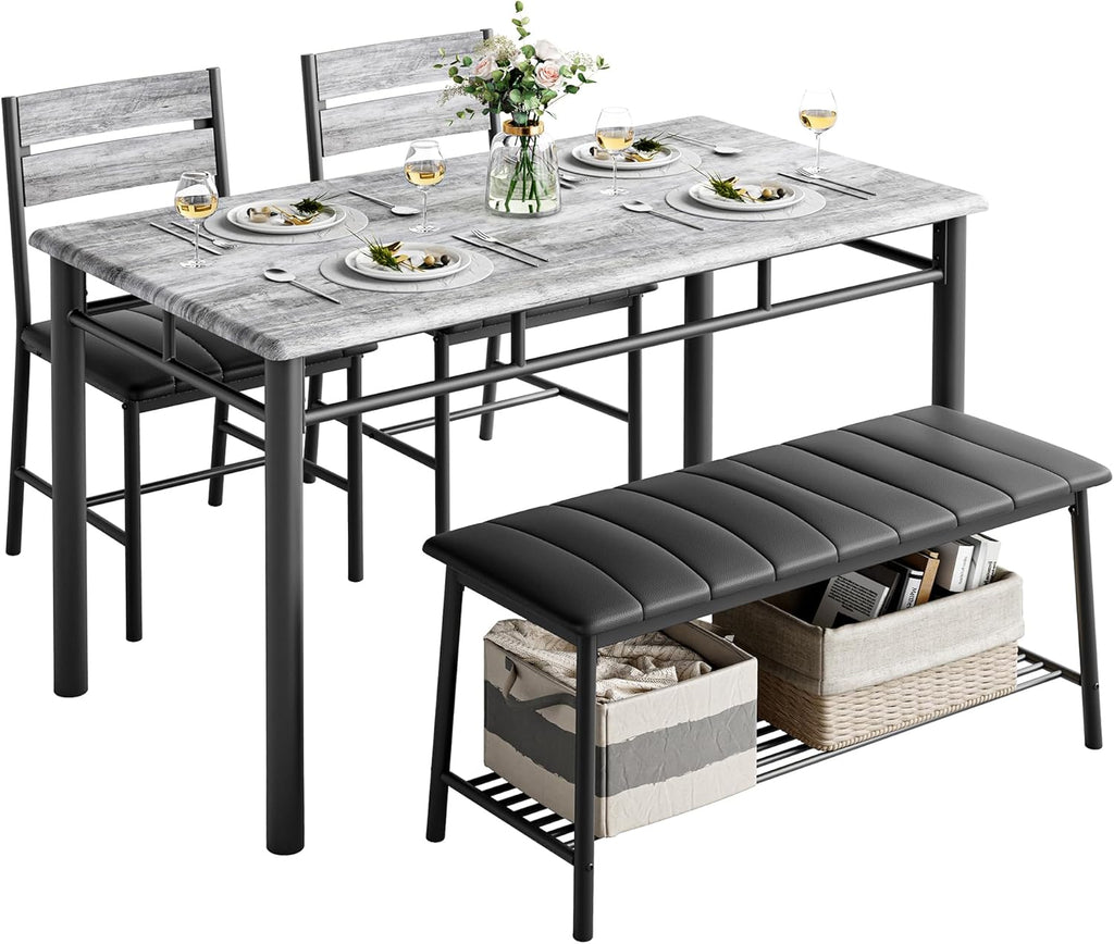 IRONCK Dining Table Set for 4, Kitchen Table and Chairs Set, Gray