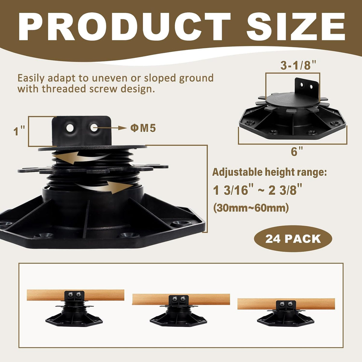 adjustable deck support pedestal kit 1-3/16" to 2-3/8" shown in use