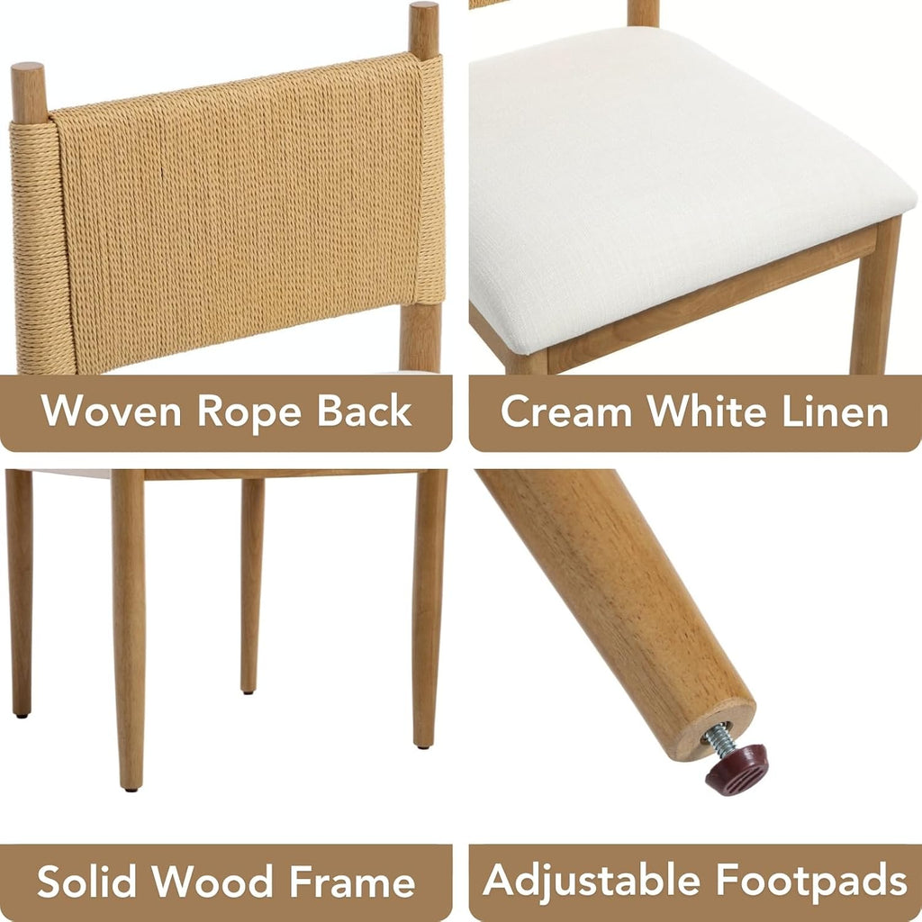 chairus Modern Coastal Woven Dining Chairs Set of 4, Natural Oak Wood