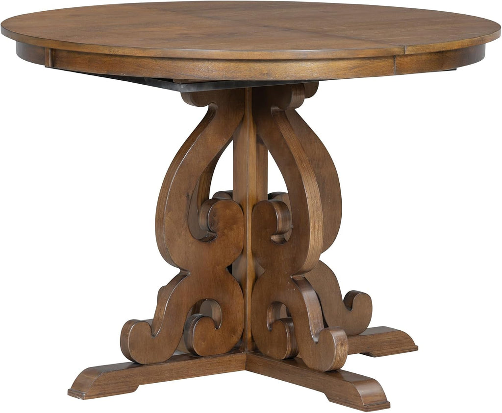 Merax Dining Table Set for 4, Extendable Round Tabletop, Upholstered Chairs