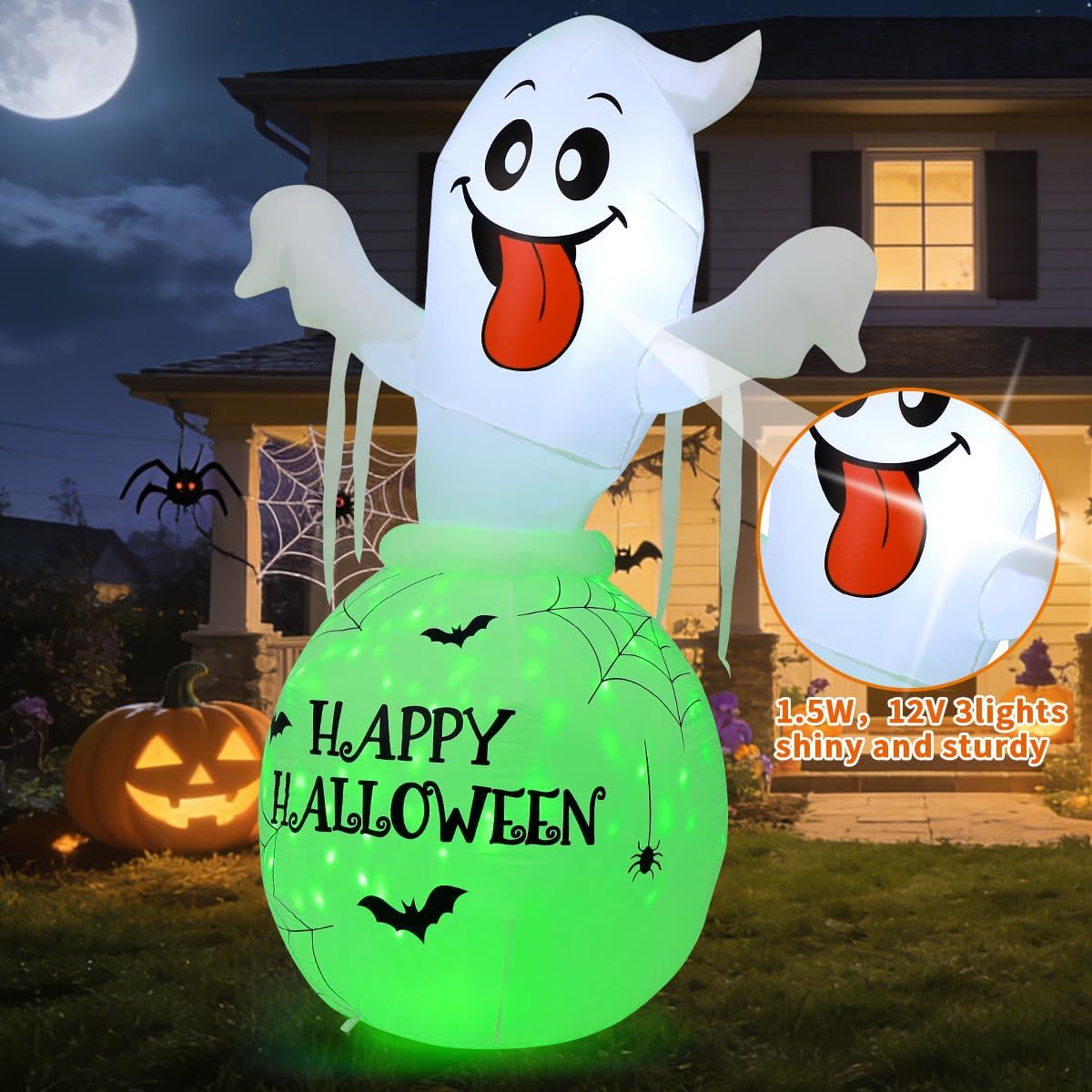 COMIN 6FT Halloween Inflatables Decorations Ghost in Bottle Yard LEDs Decor