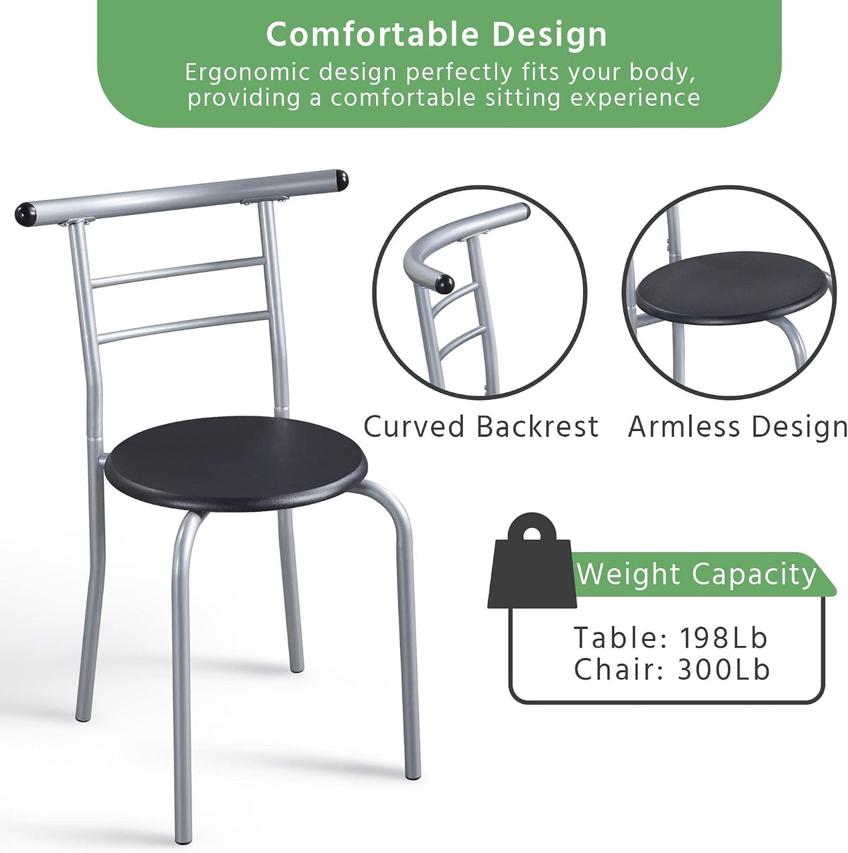 Yaheetech 3 Piece Dining Table Set for 2, Small Table and Chairs, Black