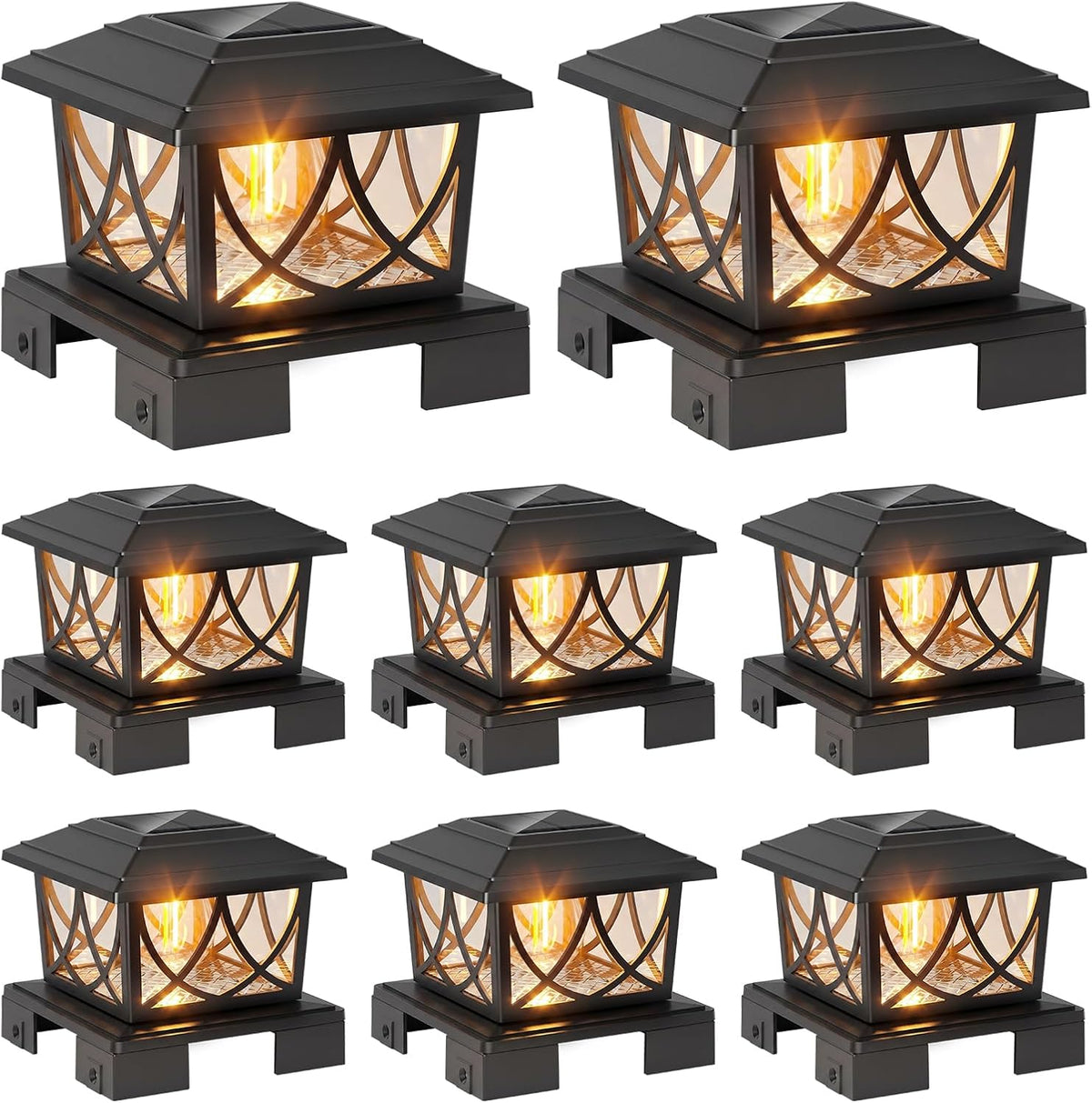 JOFIOS Solar Post Lights Outdoor 8pack, Adjustable Base Fits 3.5"–6" Square Posts, 3CCT and 2 Brightness Modes, Dusk to Dawn LED Edison Bulb Solar Fence Post Cap Lights IP65 Waterproof (Black)