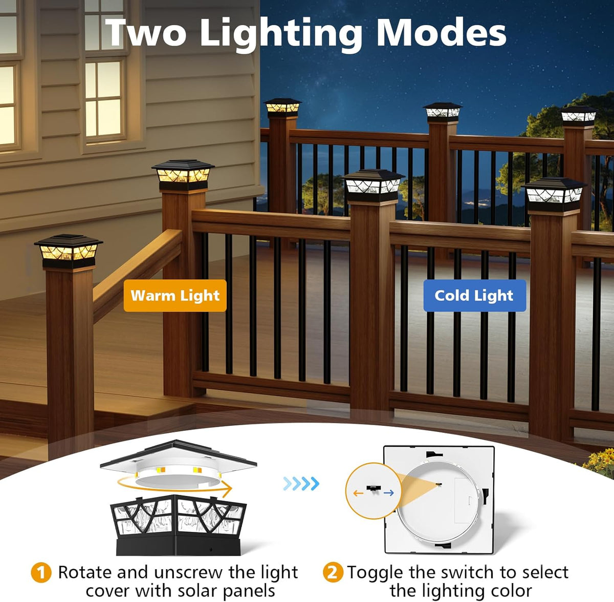 NIORSUN 4x4 Post Solar Lights,Solar Post Lights with 2 Modes, 12 Pack Black