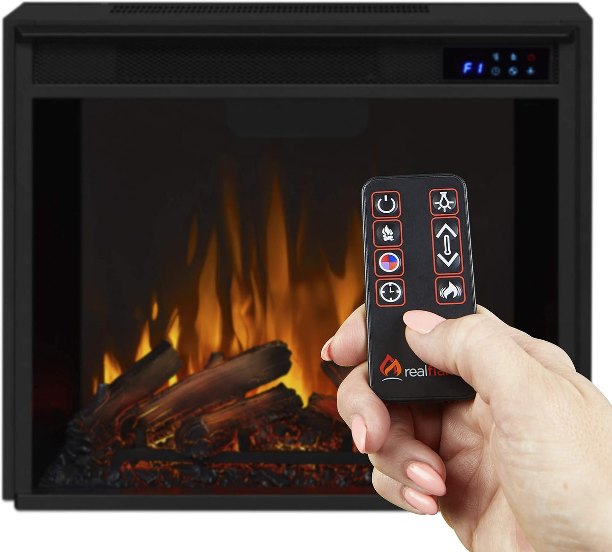 Real Flame Ashley 48" Electric Fireplace with Mantel for Living Room or Bedroom, Replaceable Fireplace Insert Heater, Realistic Log and Flame Effect, Remote Control, Timer