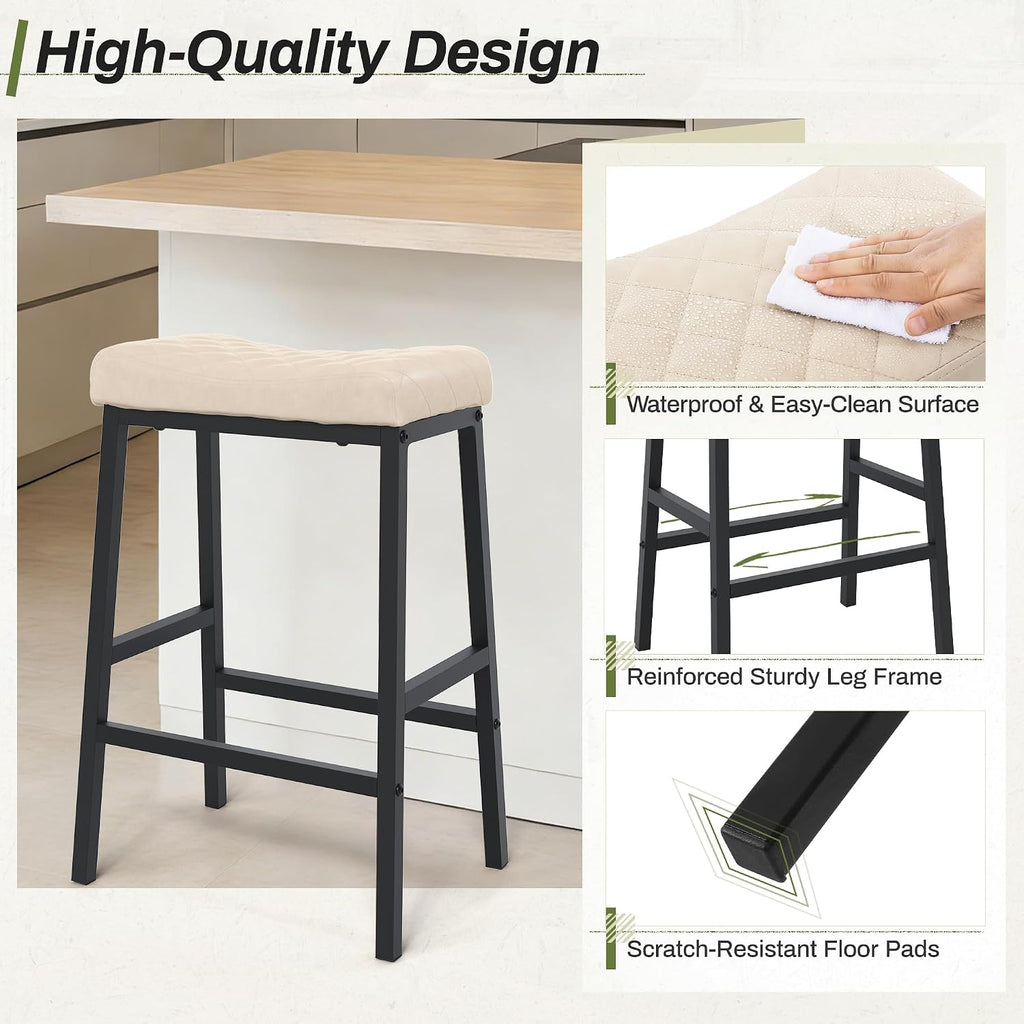 counter height bar stools set of 3, saddle, side view