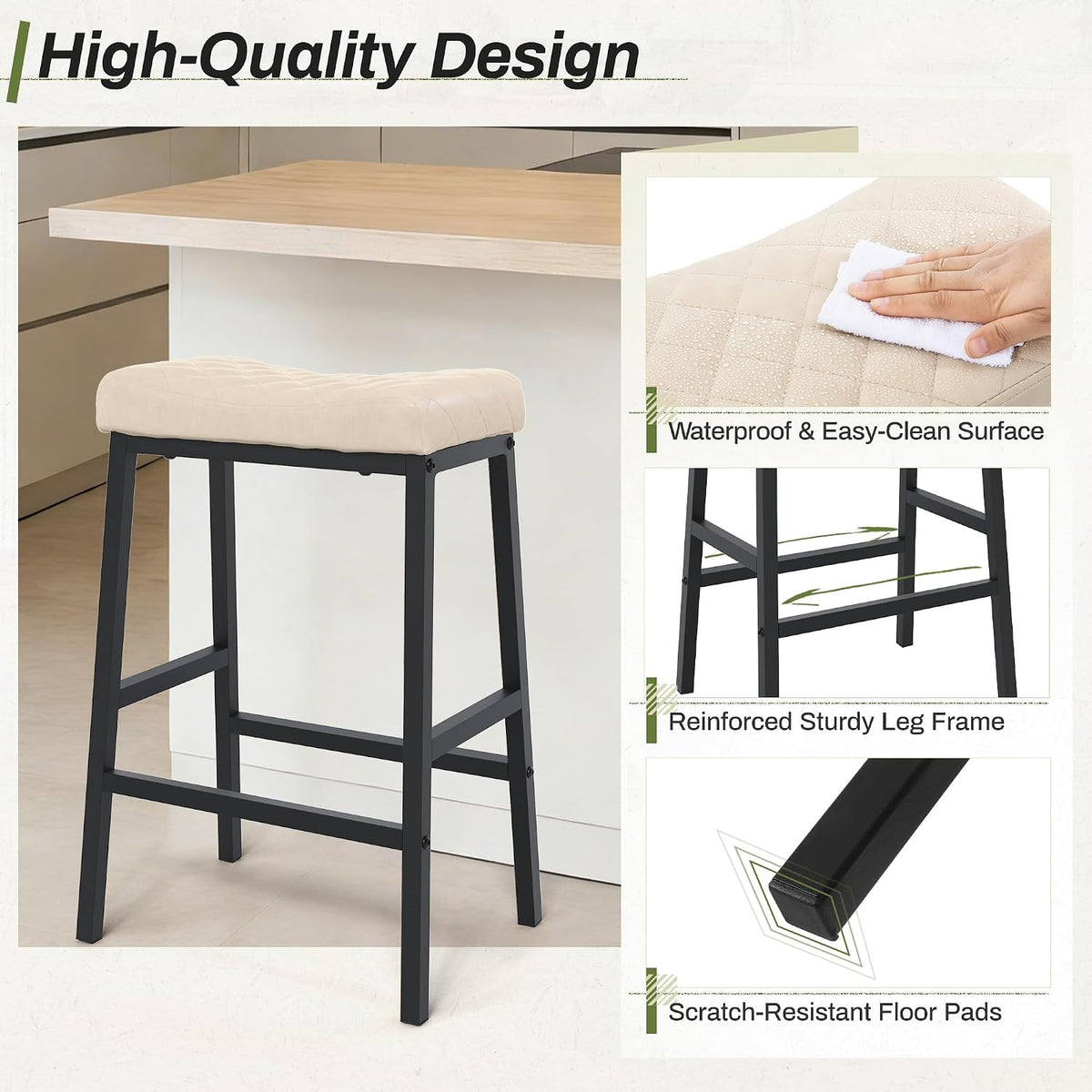 counter height bar stools set of 3, saddle, side view