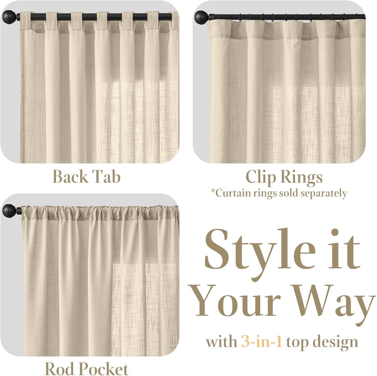 jinchan Taupe Semi Sheer Curtains Light Filtering 84 Inches Long 2 Panels