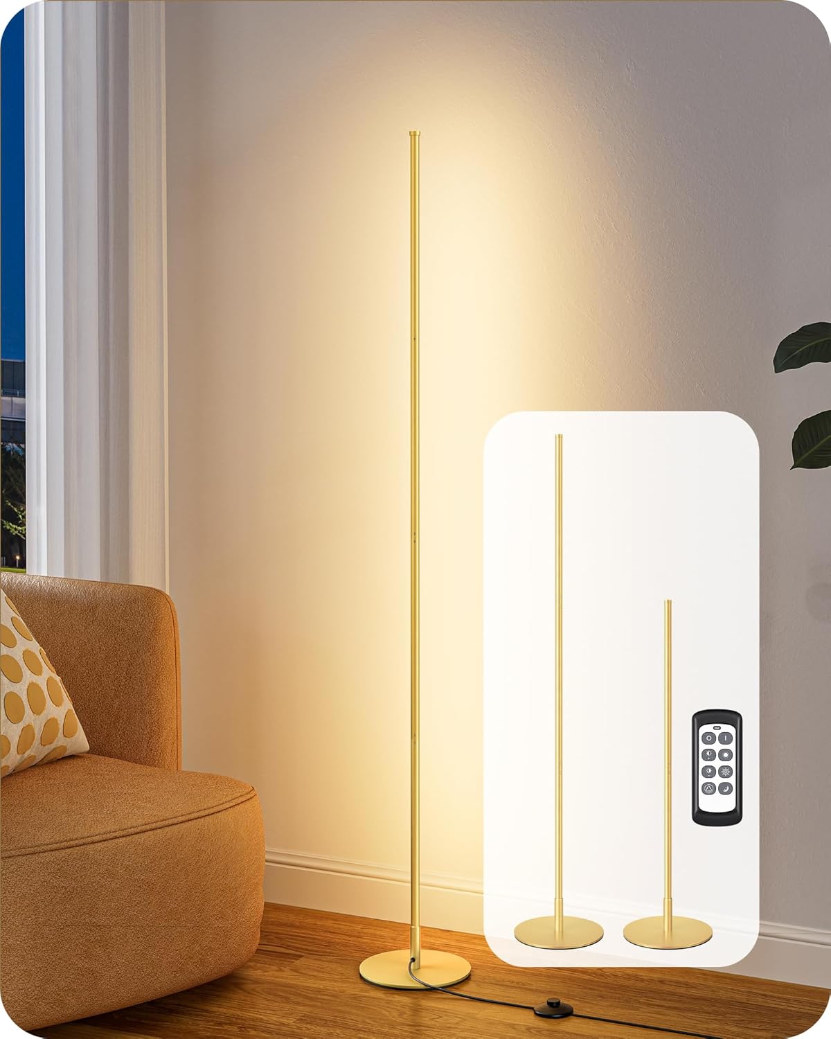 EDISHINE 59.8" Corner Lamp with Remote & 3 Height Settings, Dimmable & 3CCT