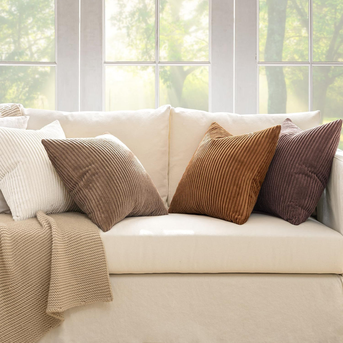 MIULEE Fall Corduroy Decorative Throw Pillow Covers Brown Series 20x20