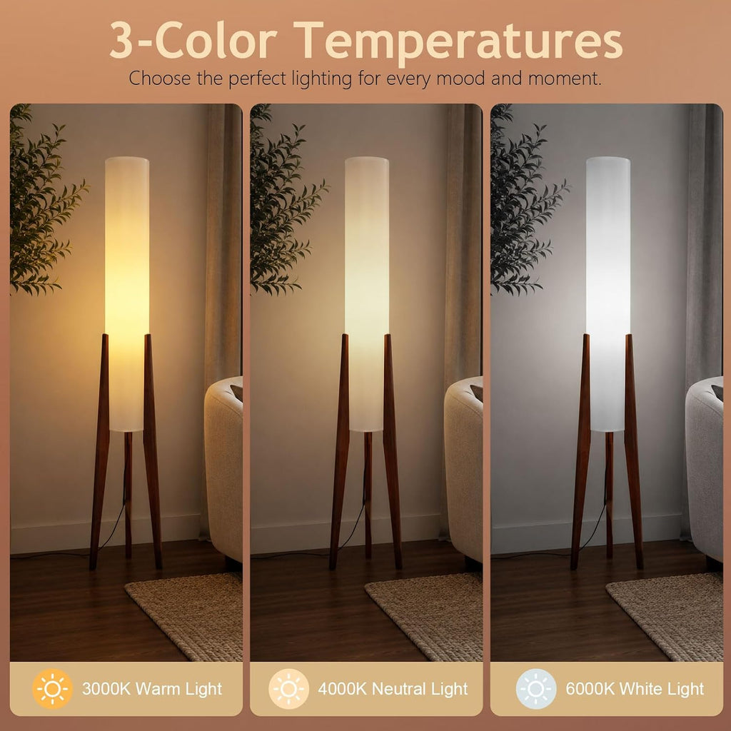 Wabi-Sabi 50" Wood Tripod Floor Lamp with Paper Lantern Inspired