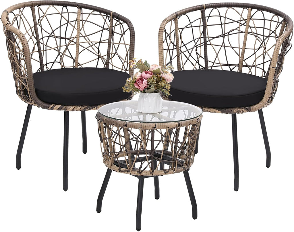 Kromax 3-Piece Patio Modern Bistro Set, Natural/Black
