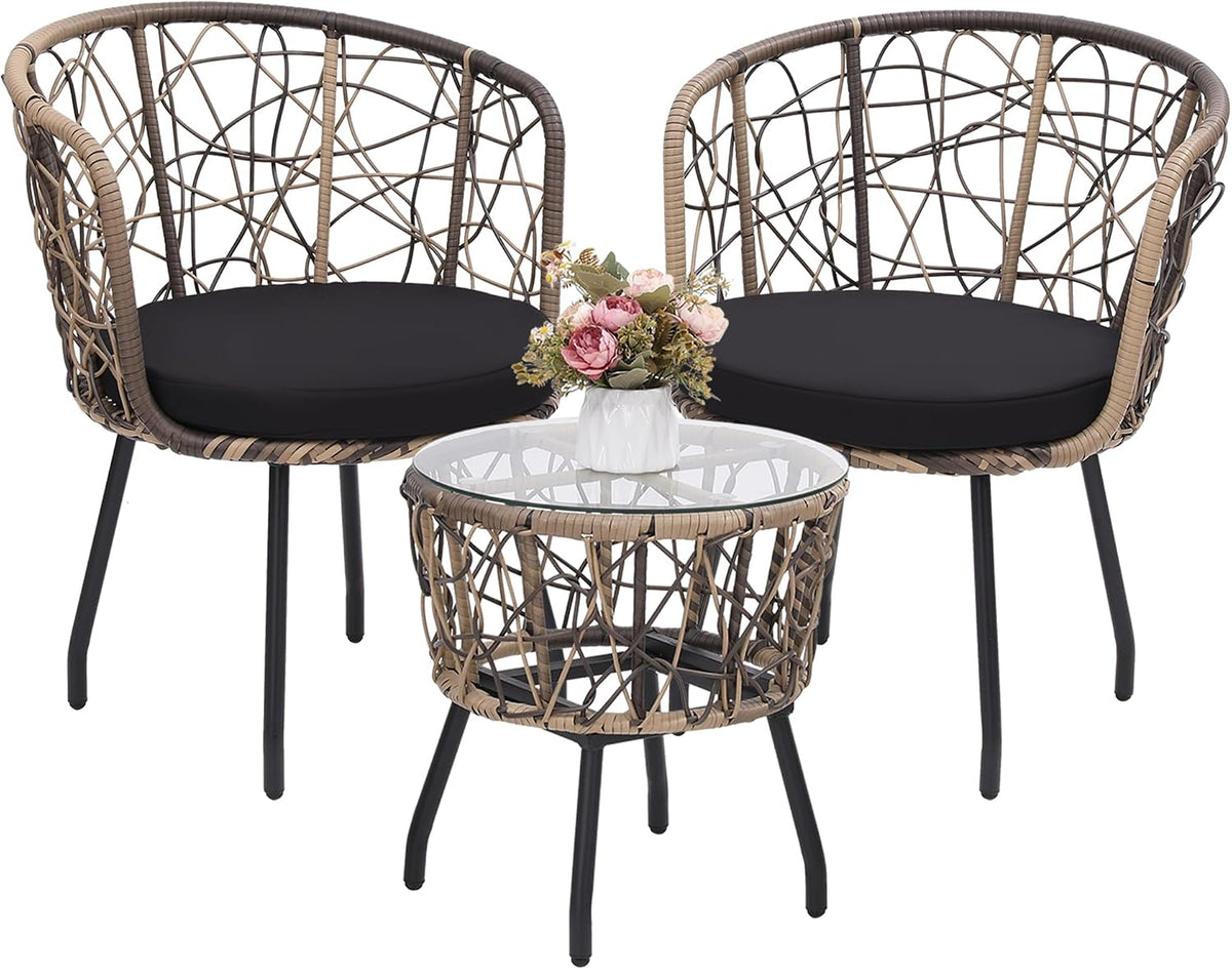Kromax 3-Piece Patio Modern Bistro Set, Natural/Black