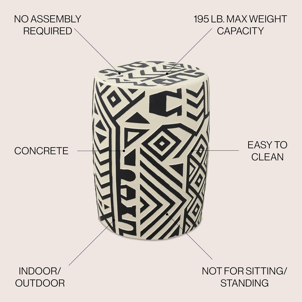 JONATHAN Y Rafi Drum Garden Stool 17.75" Concrete Patio, Black/Cream