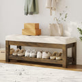 47.2" Upholstered Ottoman Bench with Wood Storage Shelf