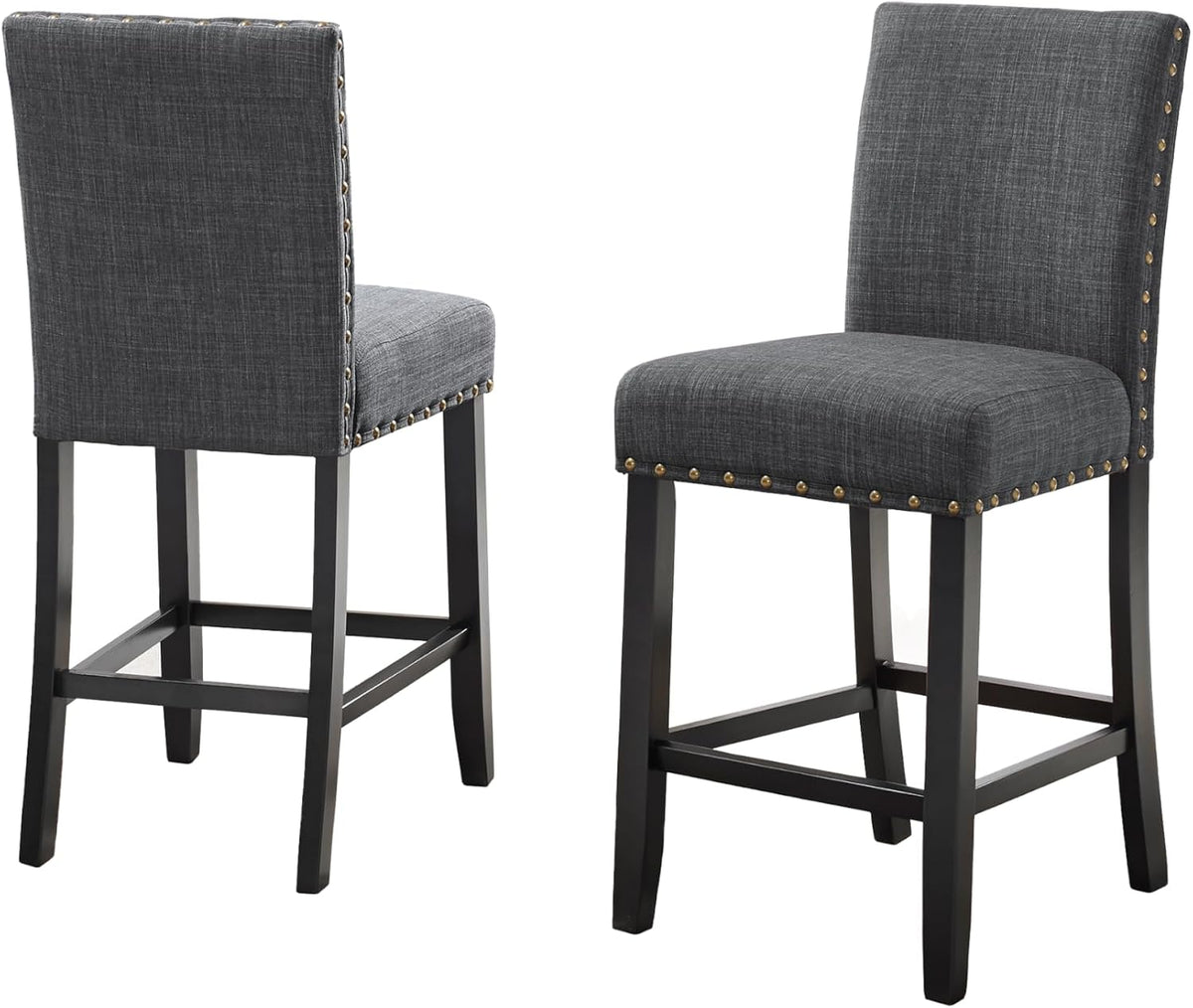 Biony Gray Fabric Counter Height Stools with Nailhead Trim, Set of 2