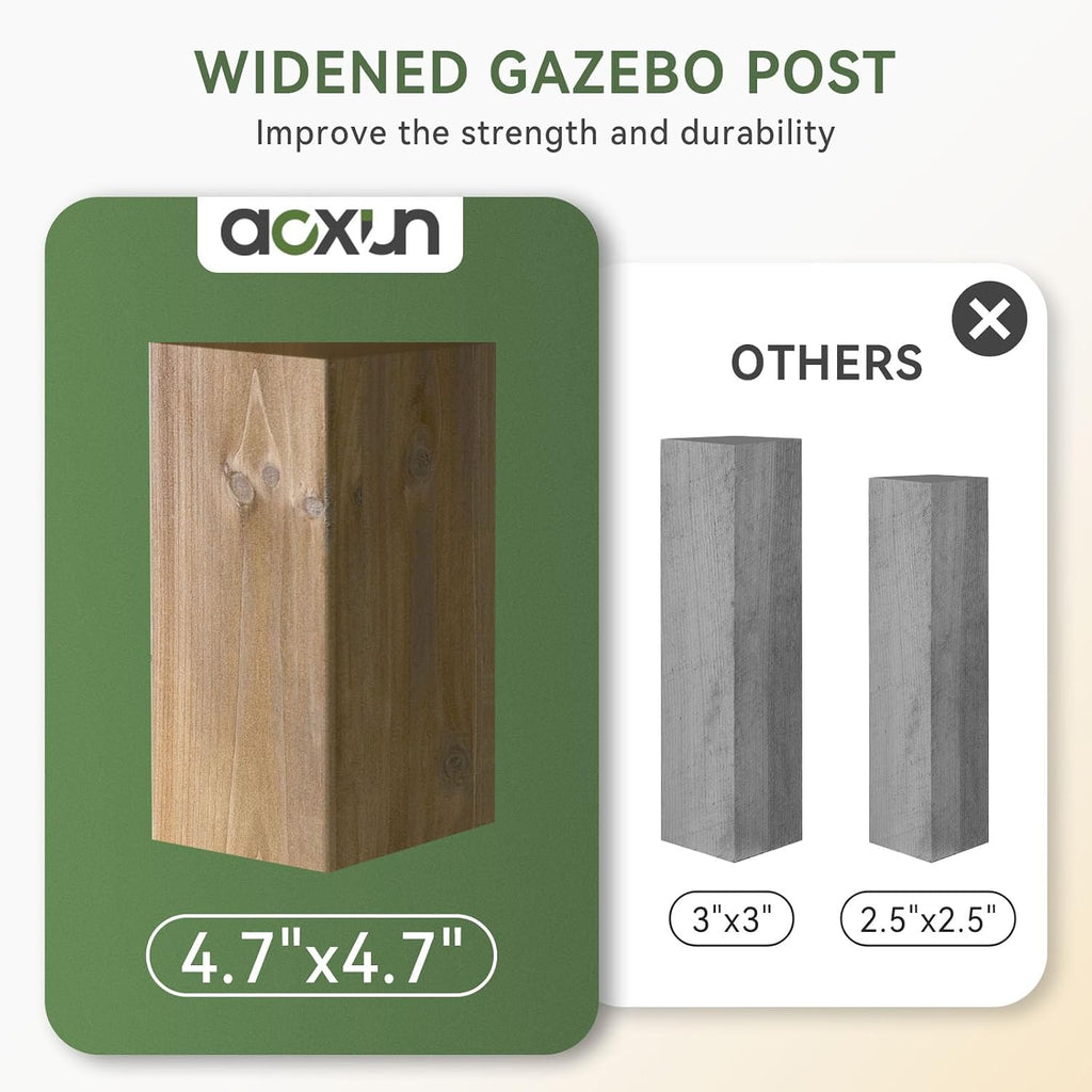 Aoxun 10' x 12' Cedar Wood Gazebo with Double Galvanized Steel Roof, Gray