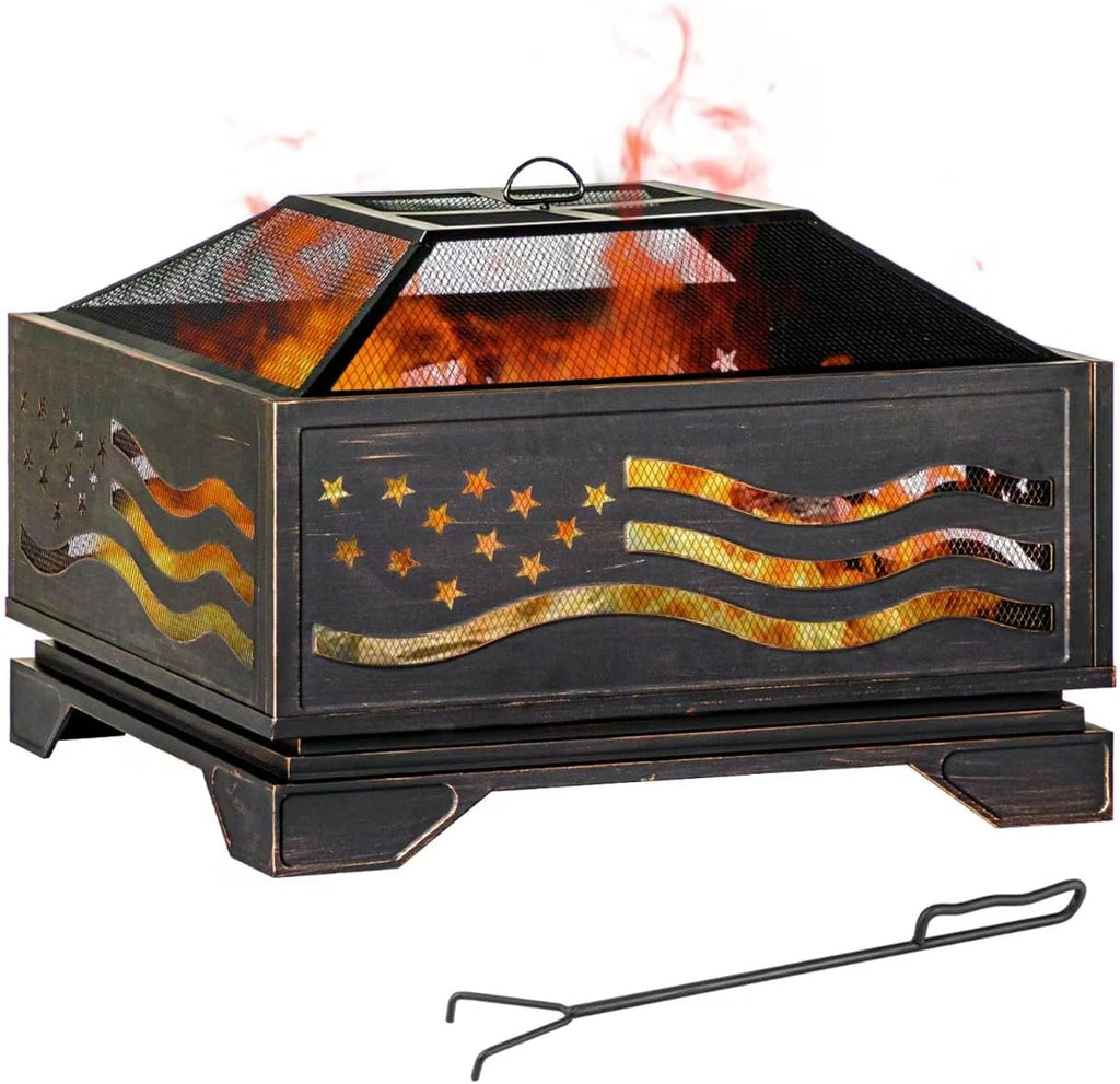 Verdeluxe Outdoor 32Inch Square-Shaped Fire Pit with Spark Screen