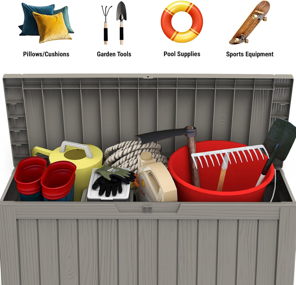 Mars Villa Deck Box, Outdoor Storage Box Waterproof, 72 Gallon, Grey