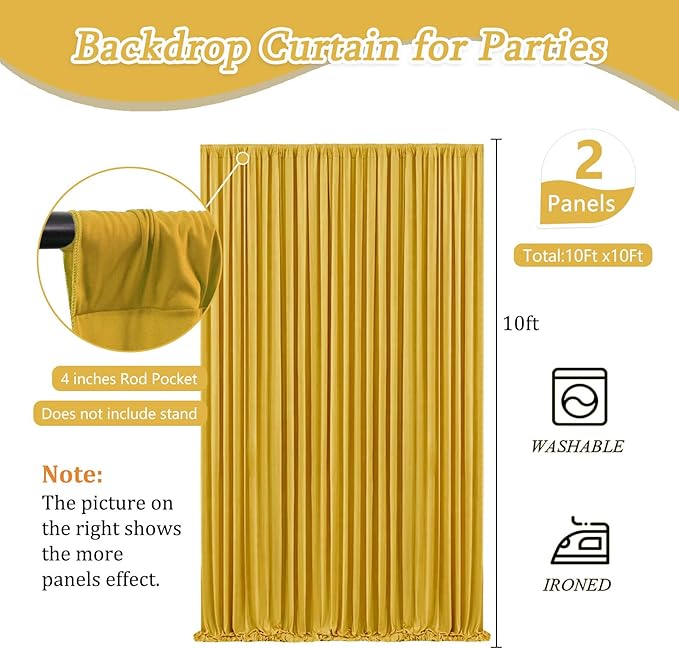 10 x 10 Feet Gold Backdrop Curtain for Partie, Background Curtains for Photoshoot, Birthday, Wedding, Halloween, Thanksgiving, Christmas Day, New Year Party Decorations 5Ft x 10Ft, 2 Panels
