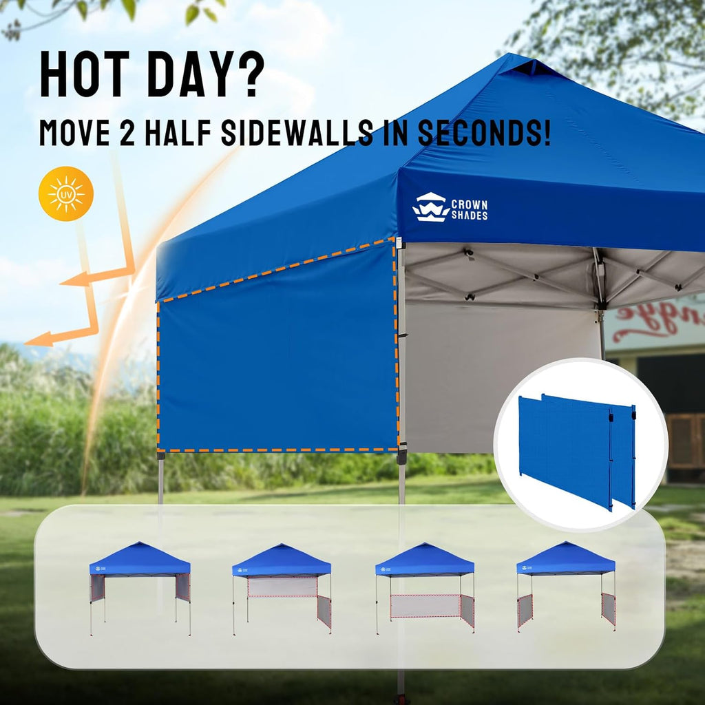 CROWN SHADES 10x10 Pop up Canopy Tent with 2 Half Sidewalls, Blue