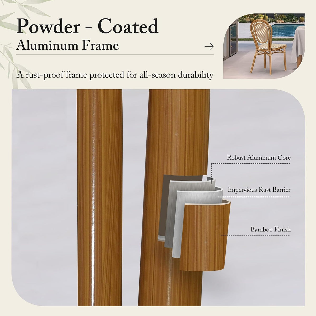 PURPLE LEAF Patio Dining Chair Set of 2 Bamboo Finish Amber White
