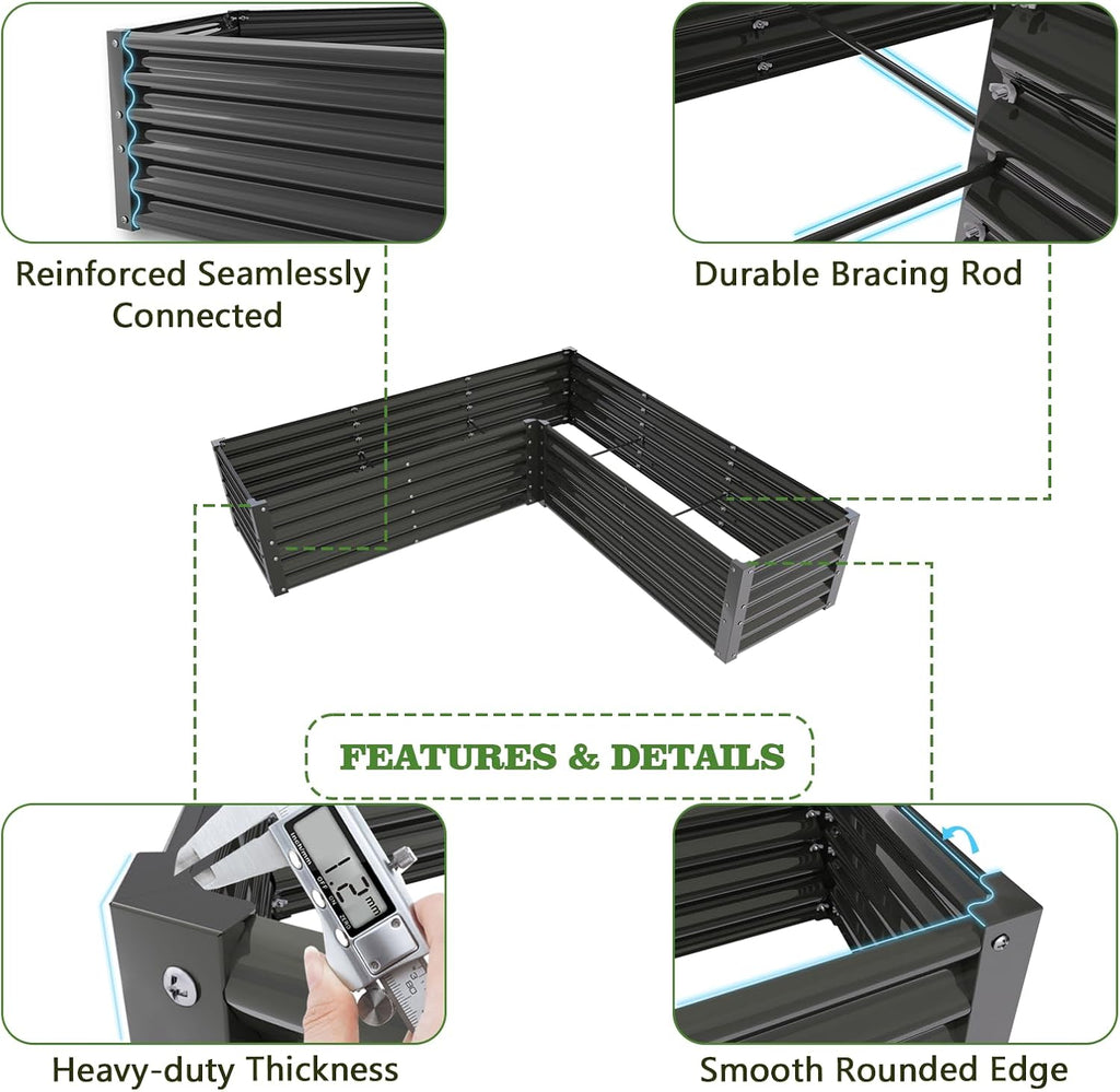 Anleolife 12-Bed Rectangle, L-Shaped & Square Raised Bed Set, Quartz Grey
