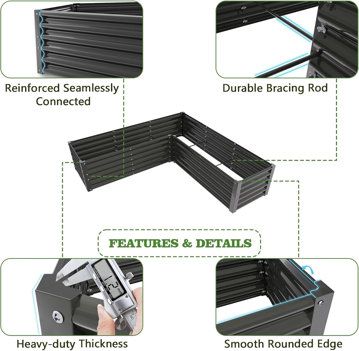 Anleolife 12-Bed Rectangle, L-Shaped & Square Raised Bed Set, Quartz Grey