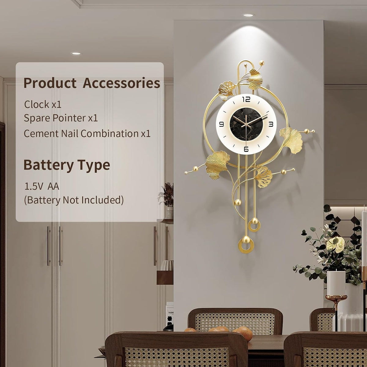 Wall Clock, Large Unique Gold Wall Clock for Living Room Decor