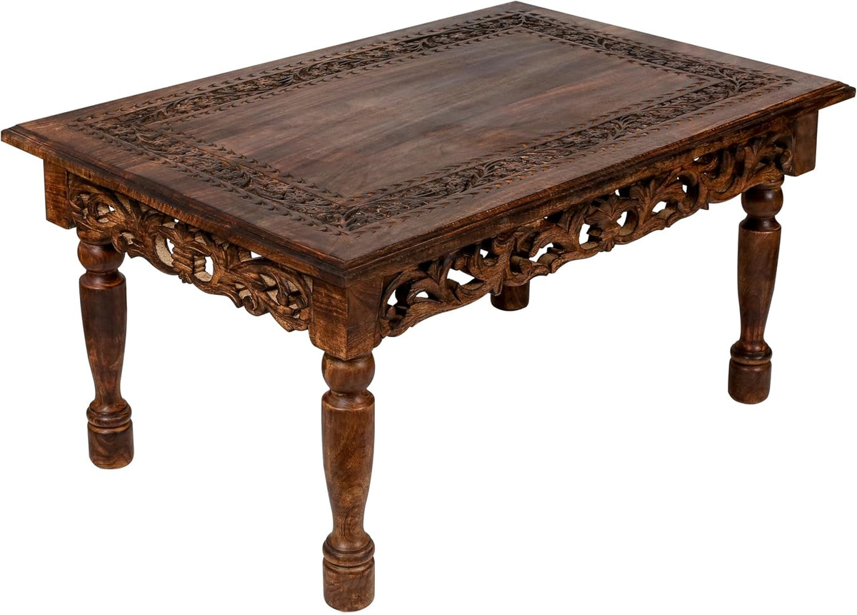 Farmhouse Coffee Table, Jali Carving, 36x24x18 in, Burnt