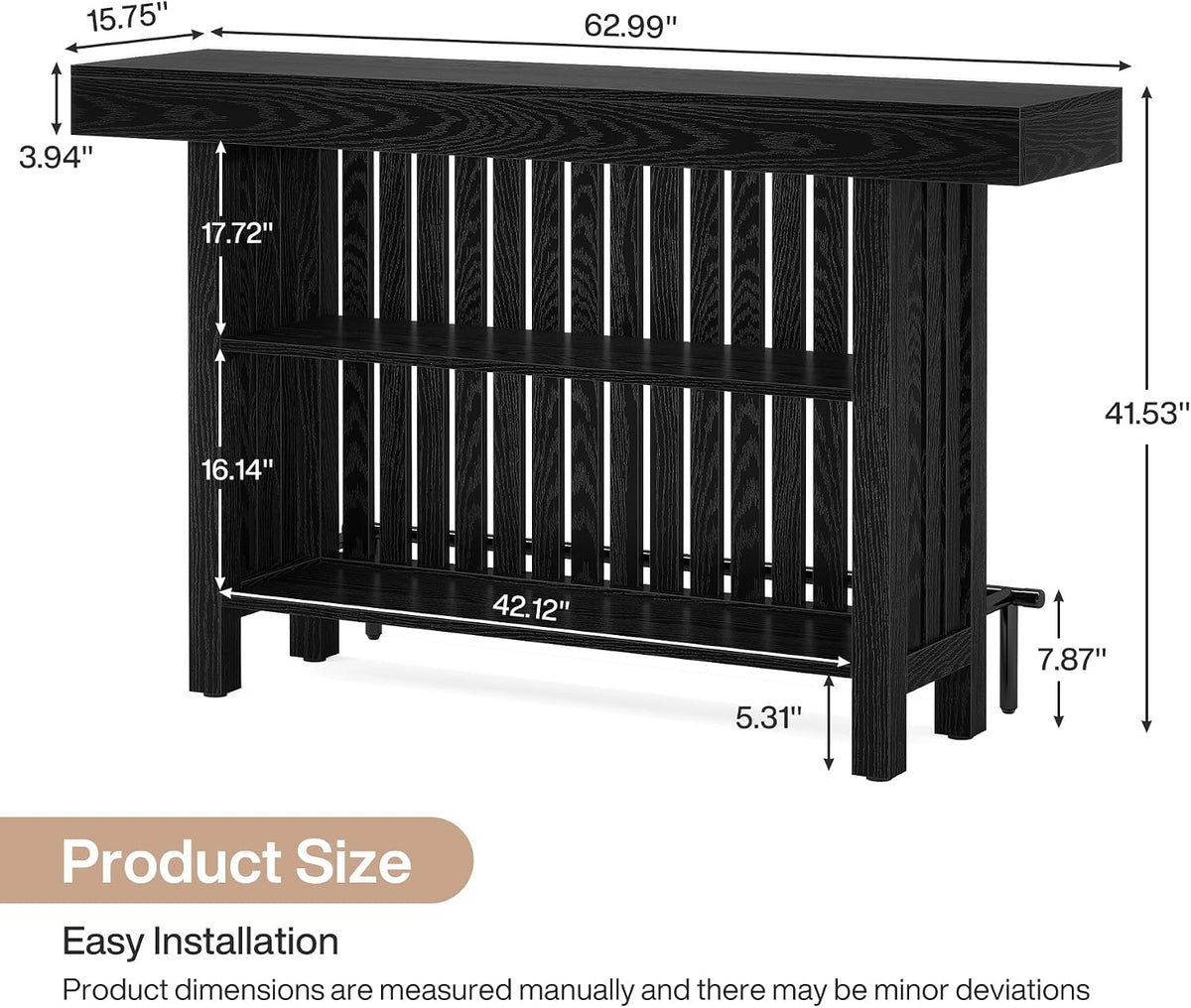 Tribesigns 63" Large Bar Table, Black Counter Height Table with Footrest