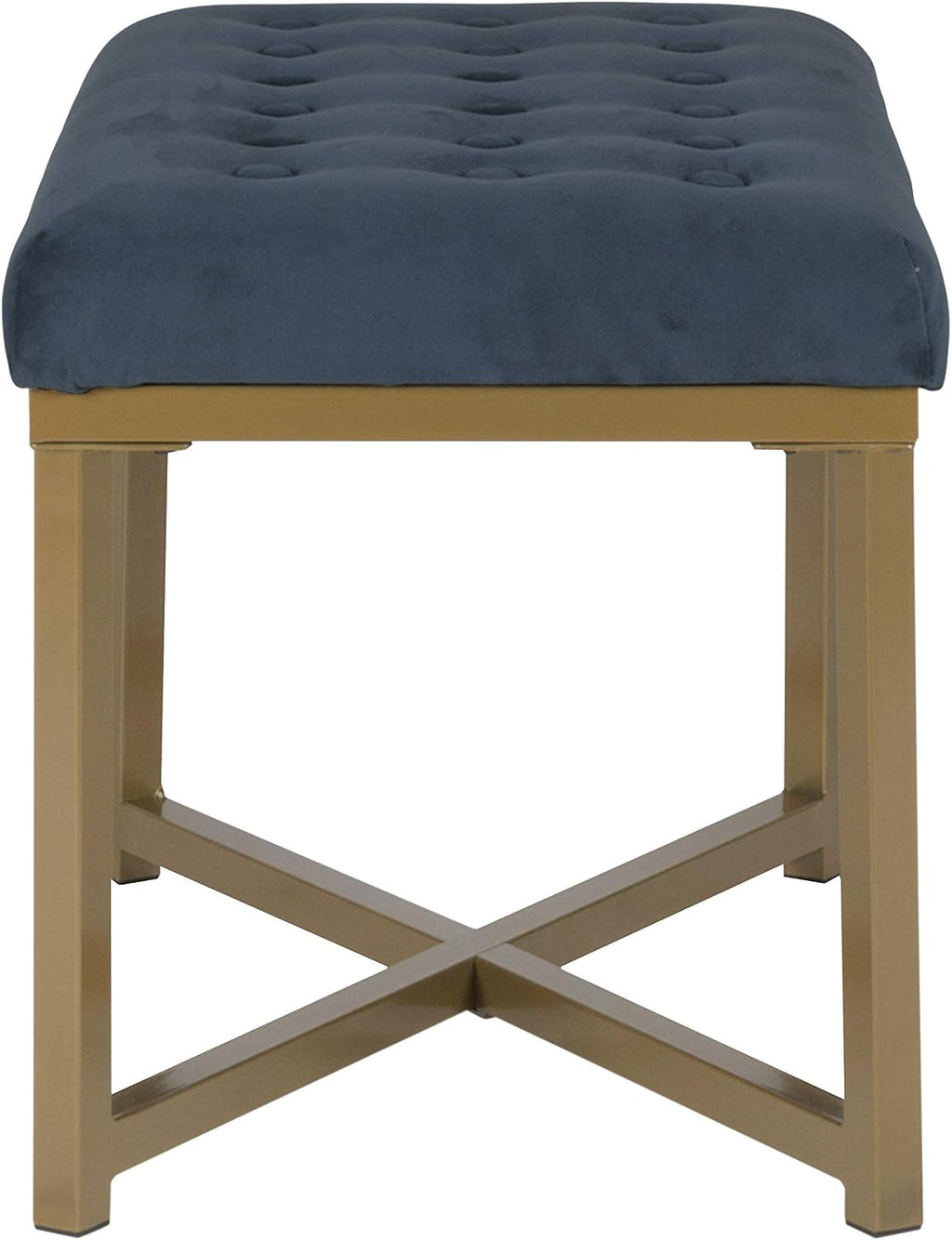 Homepop Home Decor | Upholstered Tufted Velvet Ottoman Bench | Ottoman Bench for Living Room & Bedroom, Blue, 24 x 16 x 17-1/2 inches high