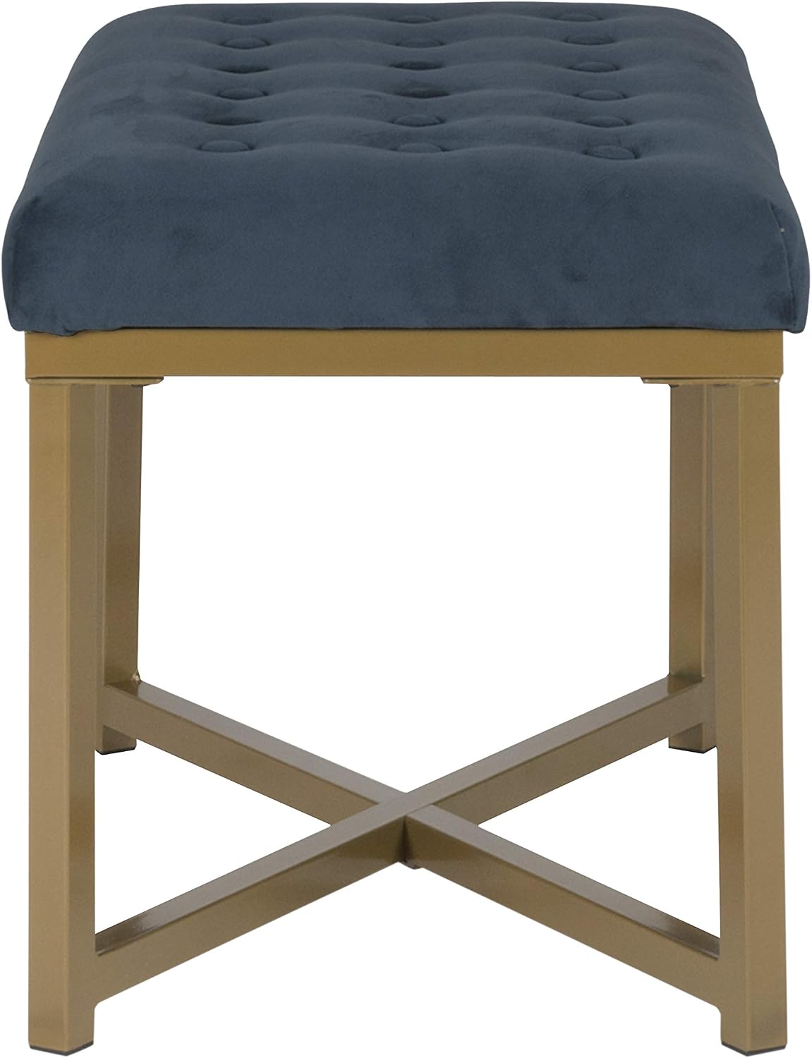 Homepop Home Decor | Upholstered Tufted Velvet Ottoman Bench | Ottoman Bench for Living Room & Bedroom, Blue, 24 x 16 x 17-1/2 inches high