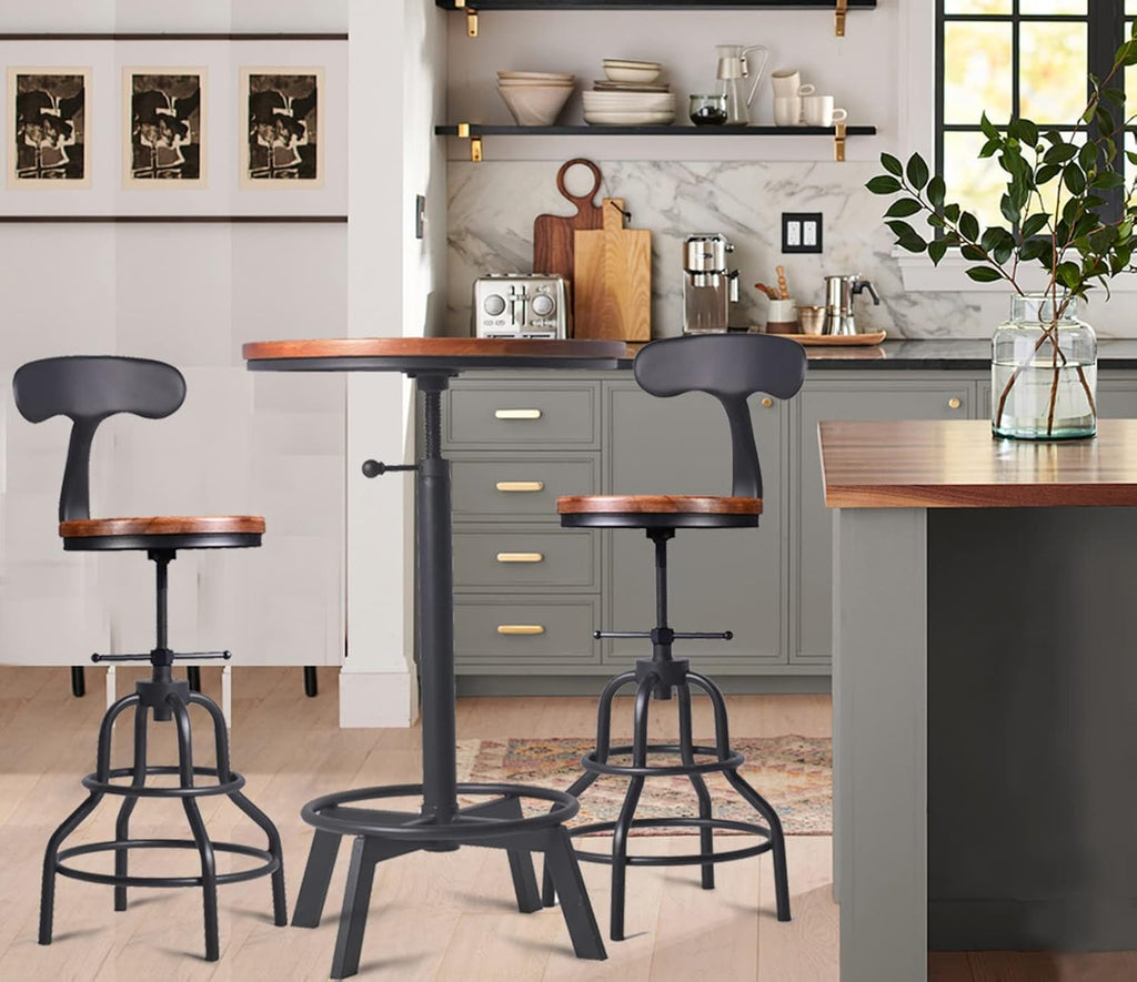 3-Piece Round Table & Chair Sets for Pub Kitchen Dining Living Party Bistro Breakfast, 1 Dining Table (30"-35.4"), 2 Counter Stools (20"-27"), Swivel Adjustable, Mostly Weld, Space-Saving,23.62" Dia