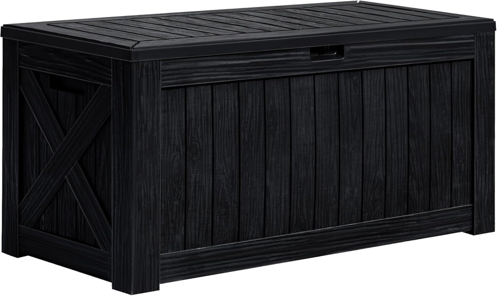 Greesum 120 Gallon Deck Box, Resin Outdoor Storage Container, Black