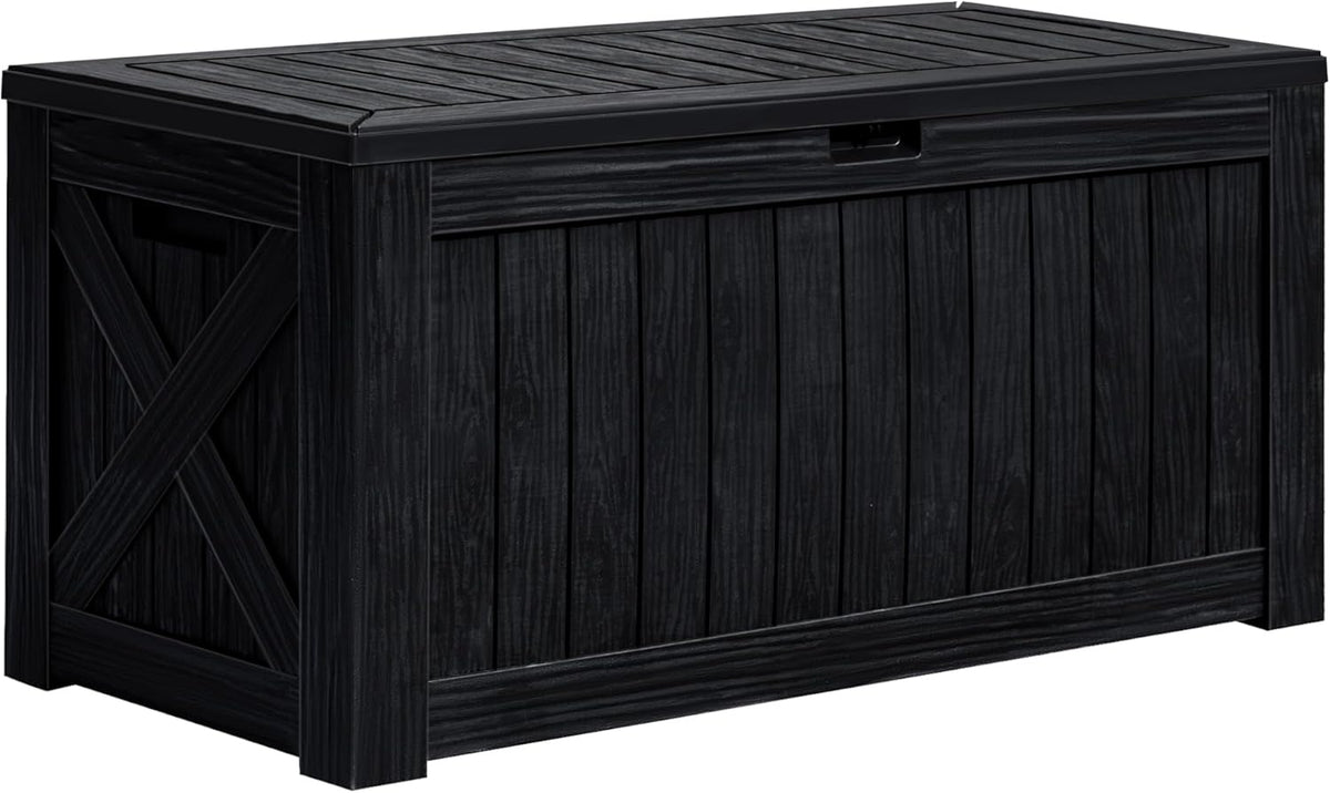 Greesum 120 Gallon Deck Box, Resin Outdoor Storage Container, Black