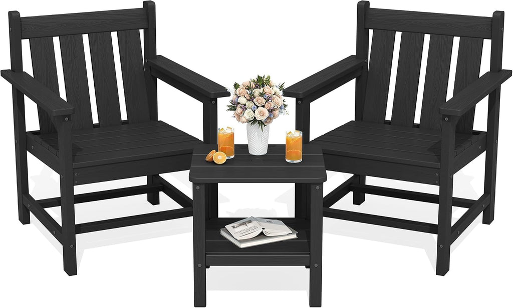 SERWALL 3 Pieces Patio Bistro Set-Outdoor Chairs with Side Table,Black