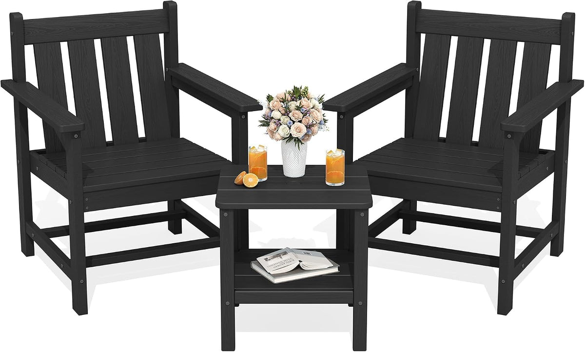 SERWALL 3 Pieces Patio Bistro Set-Outdoor Chairs with Side Table,Black
