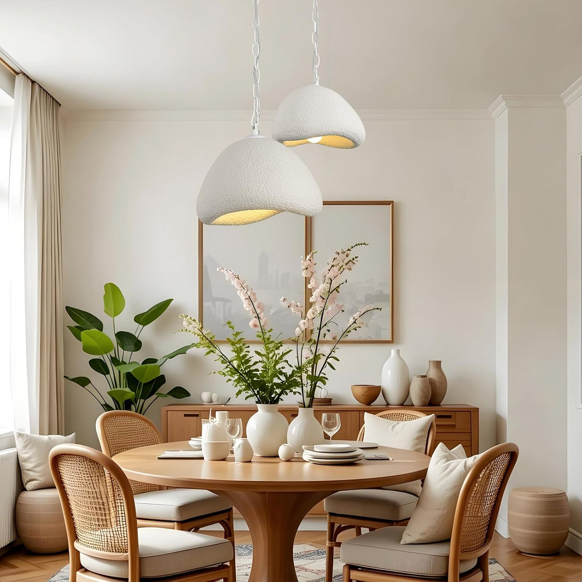 Upgraded 11.8in Wabi Sabi Pendant Light,E26 Base,Fiberglass hanging lamp